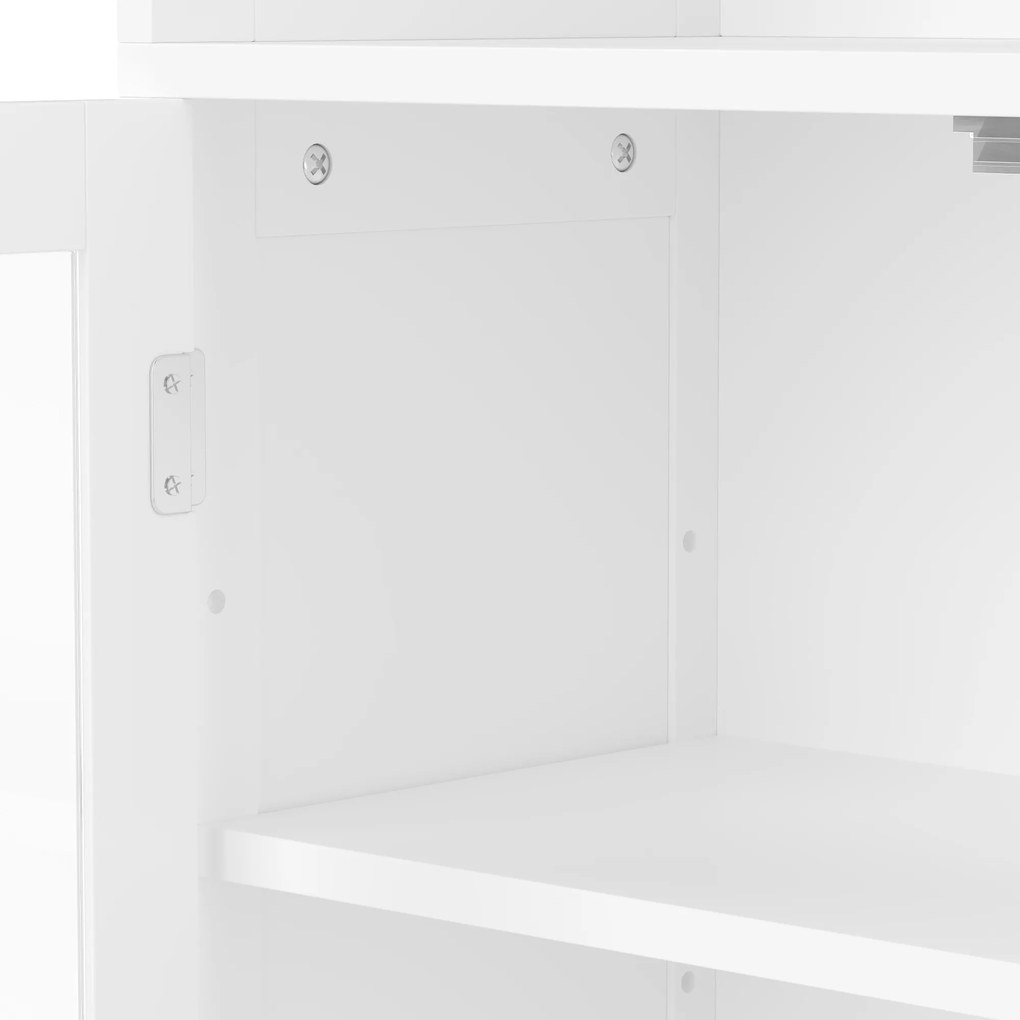Dulap înalt pentru baie cu spațiu de depozitare, ușă de dulap din sticlă, rafturi ajustabile, 57,4x28,4x162,5 cm, Alb