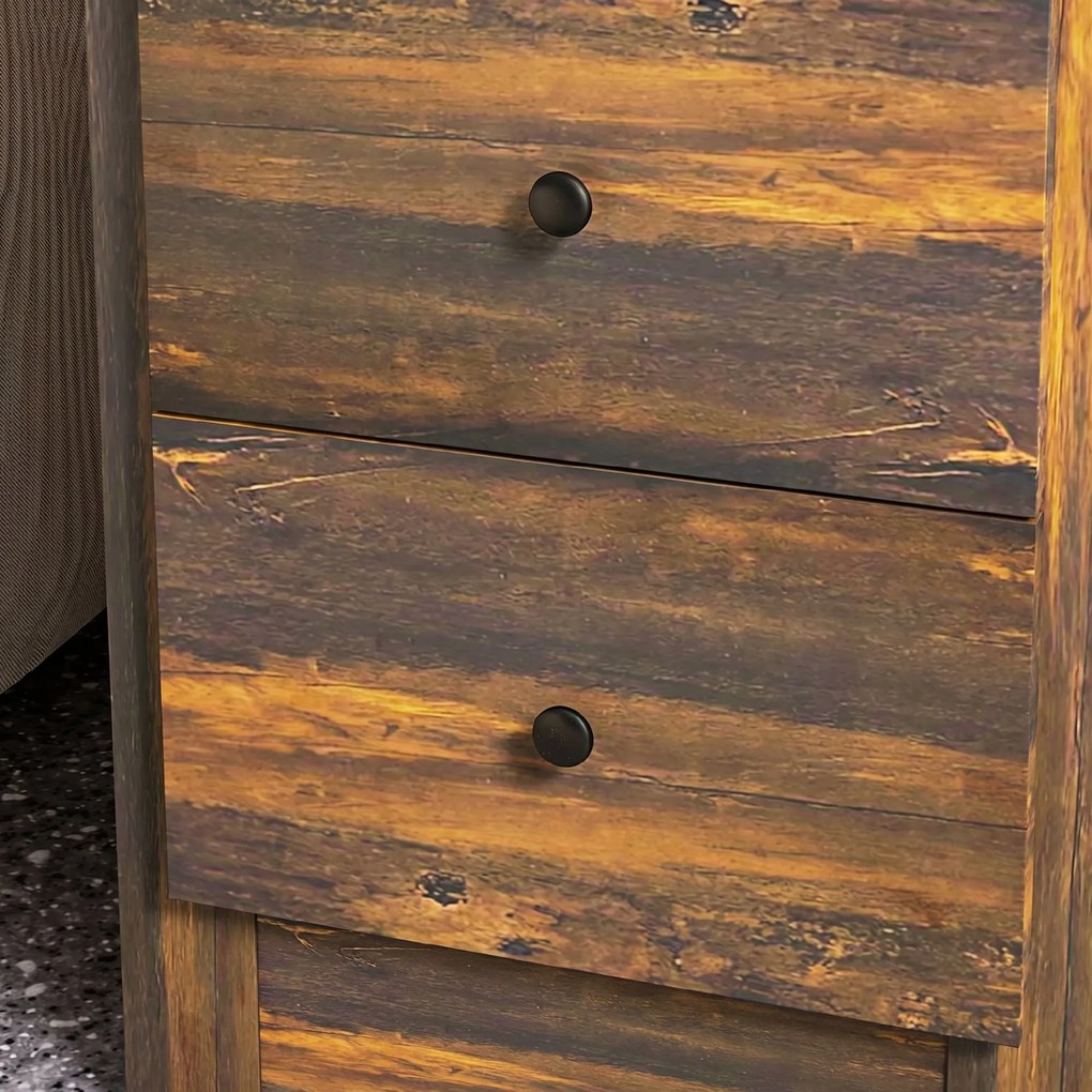 HOMCOM Noptieră cu 2 Sertare în Stil Rustic, Noptieră pentru Dormitor din Lemn, 40x30x74 cm, Maro | Aosom Romania