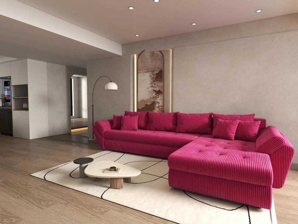 Colțar extensibil dumonde cu ladă de depozitare si sezut confortabil din spuma high-density, Loana XL Zoom Rosu II 335x185 cm