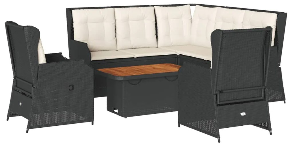 3262467 vidaXL Set mobilier de grădină cu perne, 6 piese, negru, poliratan