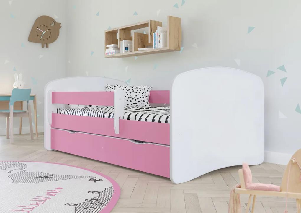 Pat pentru copii cu bariera Ourbaby - roz-alb 140x70 cm pat fără spațiu de depozitare