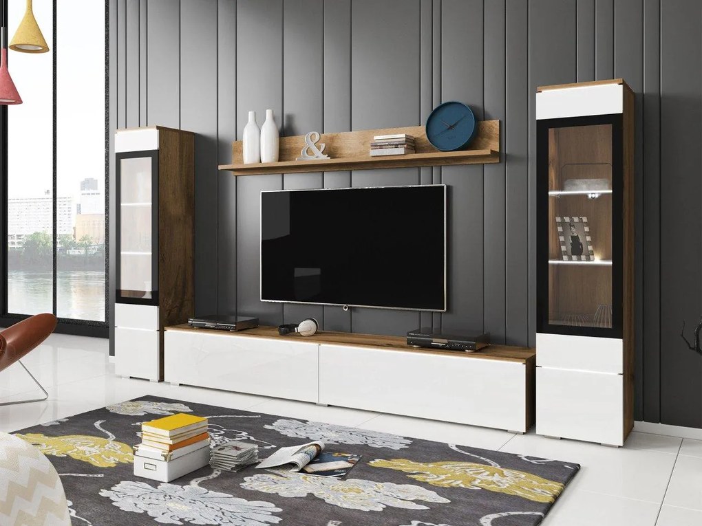 Mobilier living Selwyn II (wotan + Alb lucios ) (iluminat LED Alb). 1054053