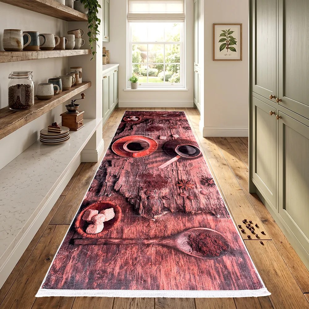 Traversă bucătărie antiderapantă, 80x300 cm, model Coffee Time Rustic, TRB1252
