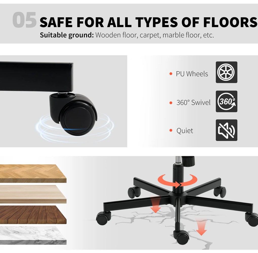 HOMCOM Scaun de birou fără brațe cu piele ecologică, scaun de birou cu roți, pernă suplimentară, reglabil în înălțime, rotativ, bej | Aosom Romania