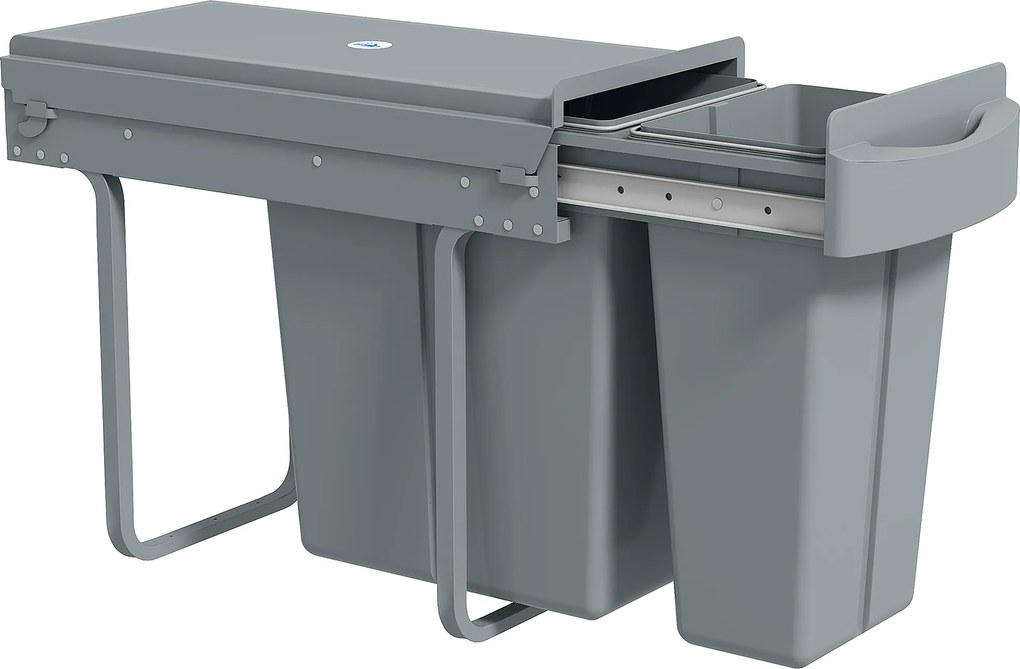 HOMCOM Coș de gunoi de bucătărie glisant 30L cu 2 compartimente, coș sub chiuvetă cu capac mat, 52x26x40,8cm, gri | Aosom Romania