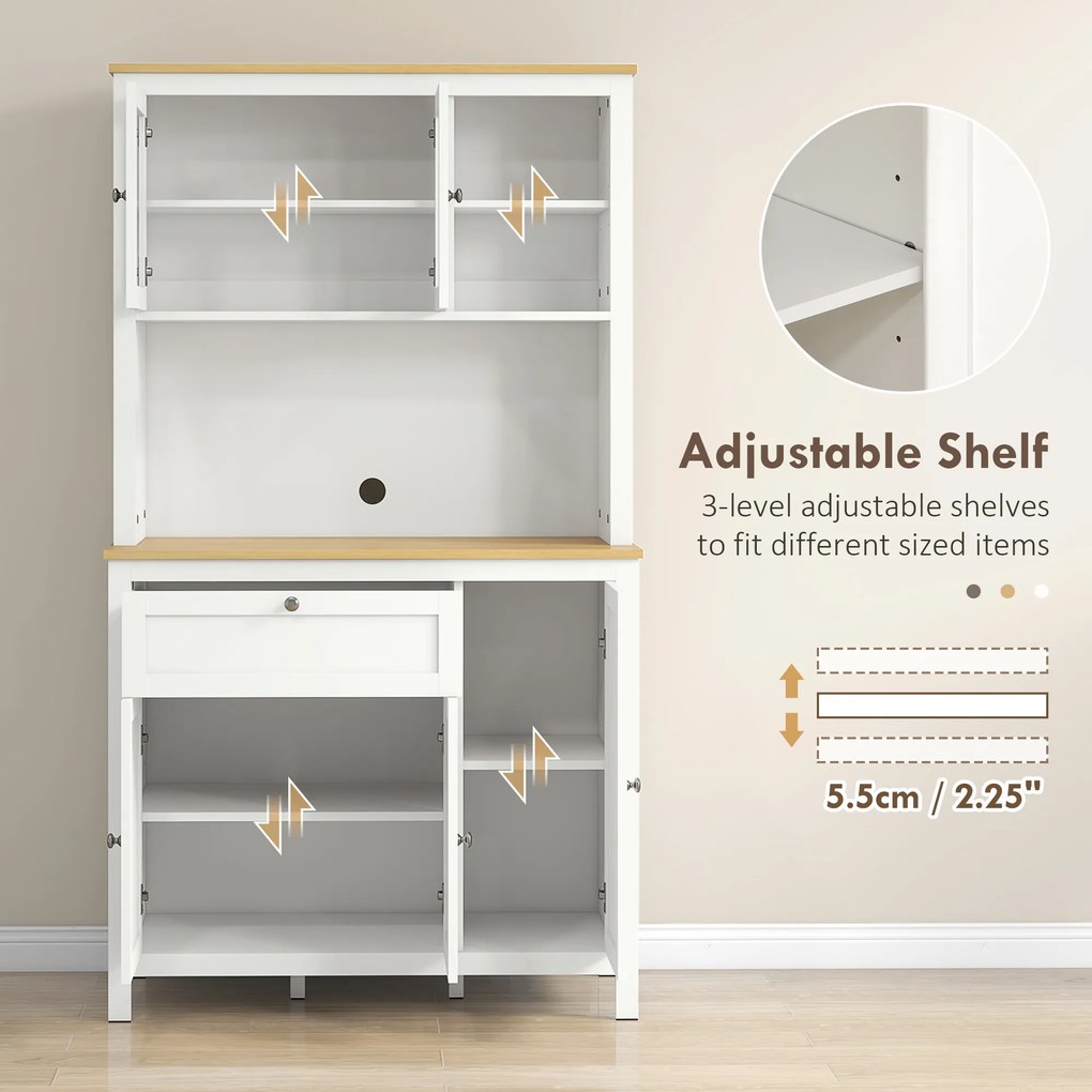 HOMCOM Bufet de Bucătărie cu Sertare, Rafturi Deschise și Rafturi Reglabile din Lemn MDF, 100x40x180 cm, Alb | Aosom Romania
