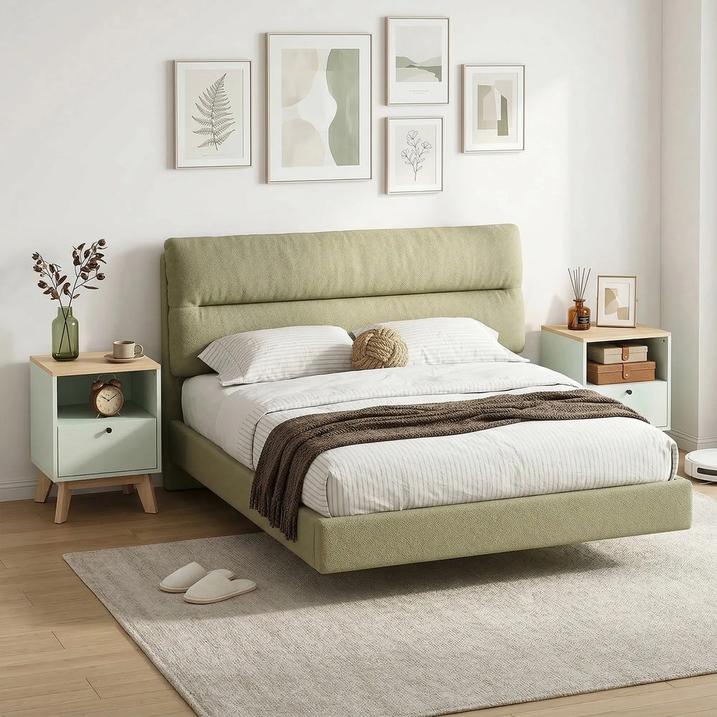 HOMCOM Set de 2 noptiere, noptiere cu sertar și compartiment deschis, 40 x 40 x 55 cm, stejar și verde deschis | Aosom Romania