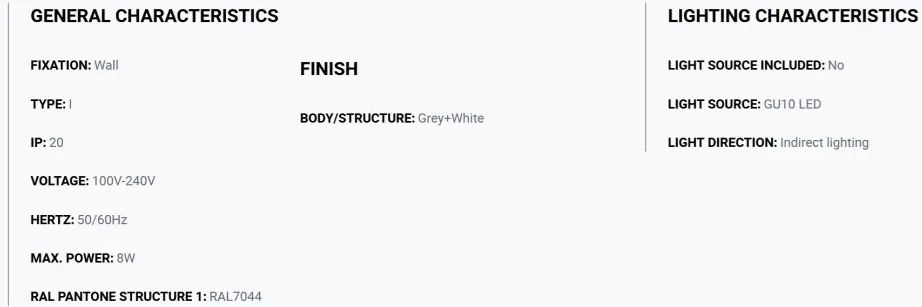 Aplica perete aluminiu gri, 2xGU10, SOLE round