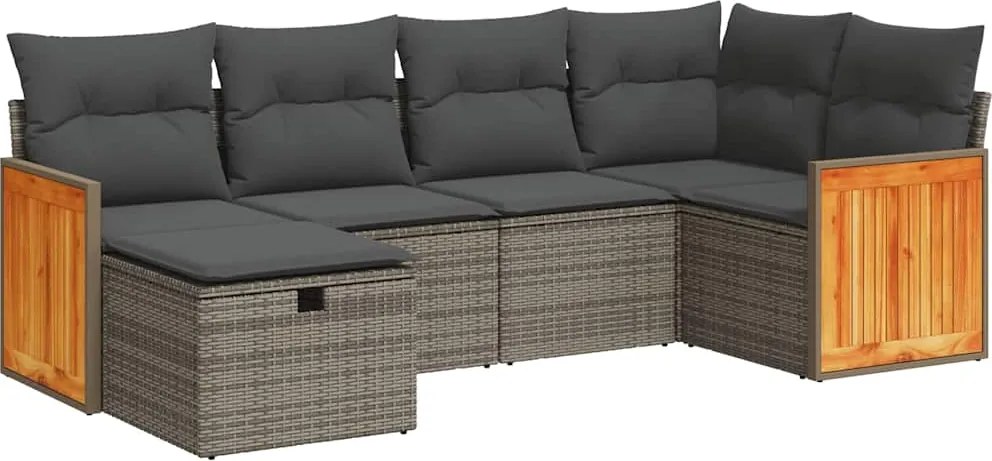 vidaXL Set mobilier grădină cu perne, 6 piese, gri, poliratan