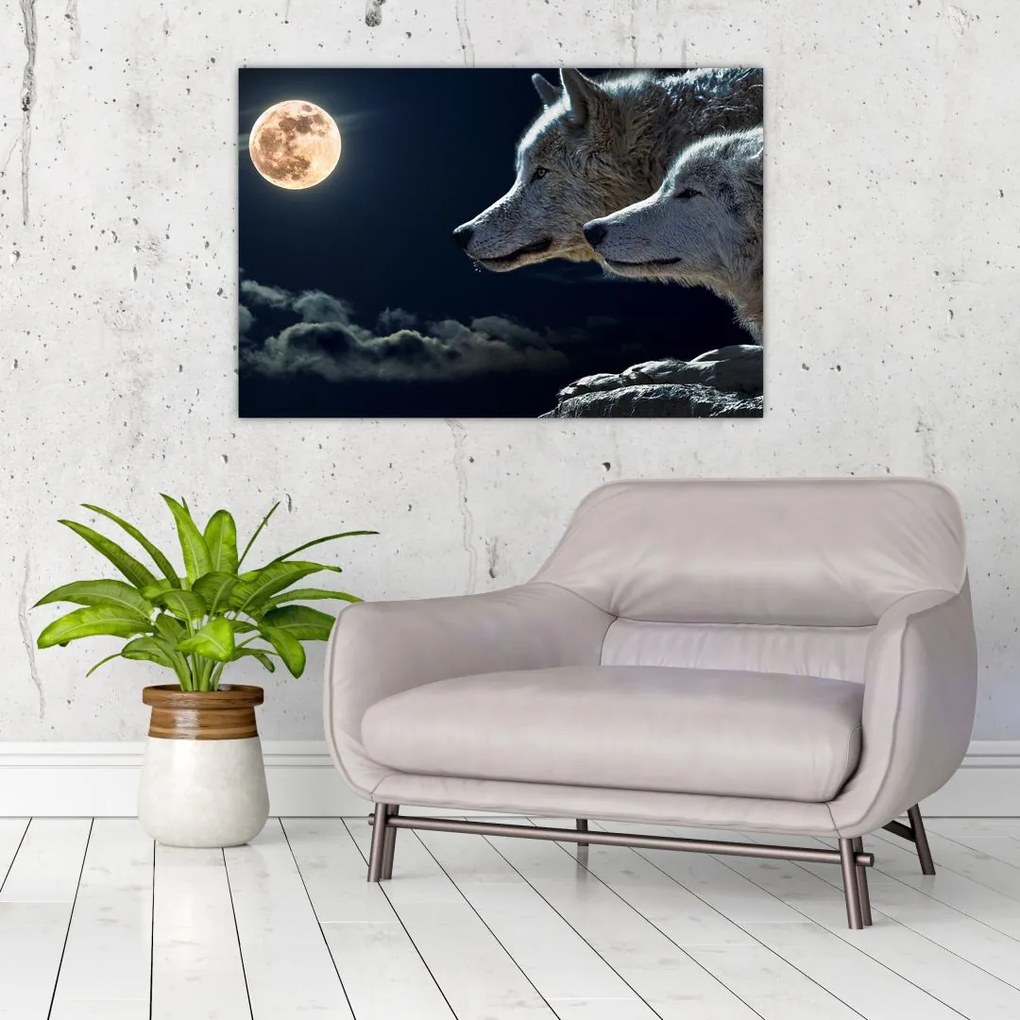 Tablou cu lupi în lună (90x60 cm)