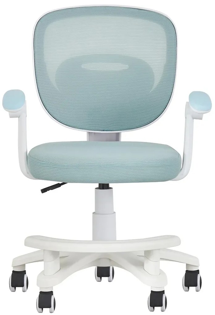 RESIGILAT- Scaun ergonomic pentru copii, spatar Mesh, cotiere rabatabile, inaltime reglabila, suport picioare reglabil, rotativ, Albastru deschis