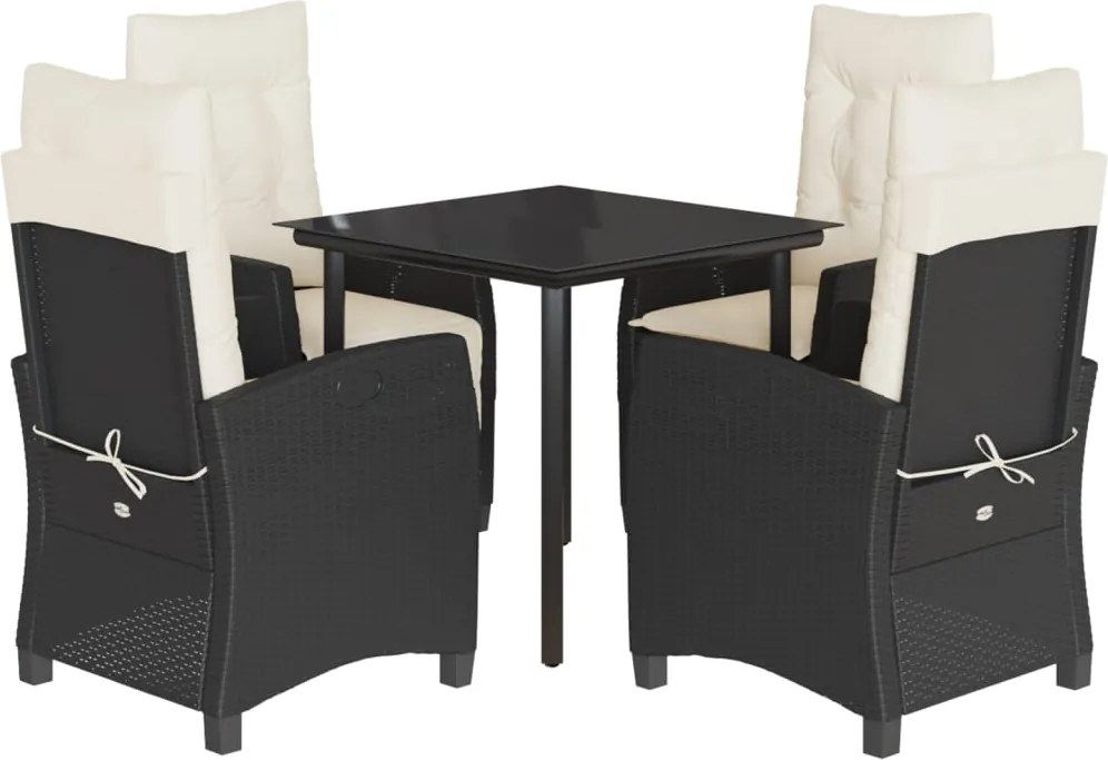 vidaXL Set mobilier de grădină cu perne, 5 piese, negru, poliratan