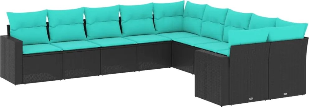 vidaXL Set canapele de grădină cu perne, 10 piese, negru, poliratan