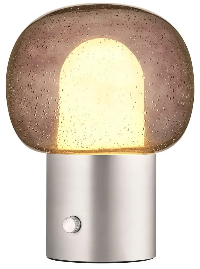 Veioză argintie LED din aluminiu cu abajur din sticlă (înălțime 32 cm) Iris – Blomus