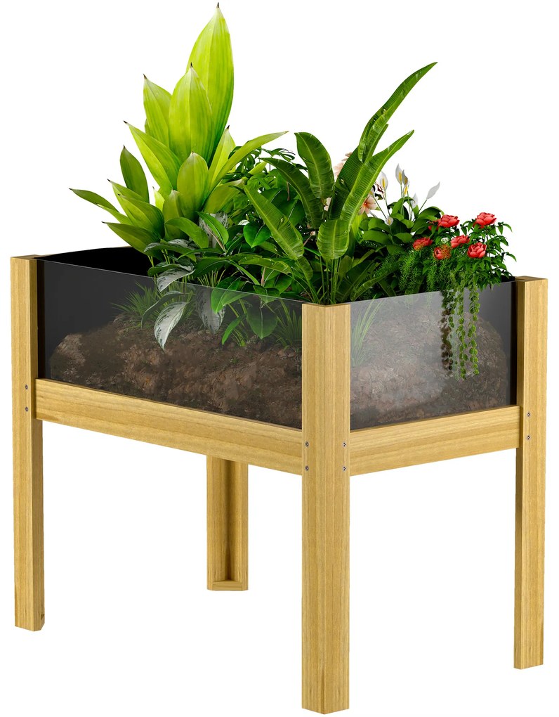 Outsunny Jardinière pe picioare, grădină înaltă cu panouri acrilice și găuri de drenaj, 75 x 46 x 60,5 cm, natural | Aosom Romania