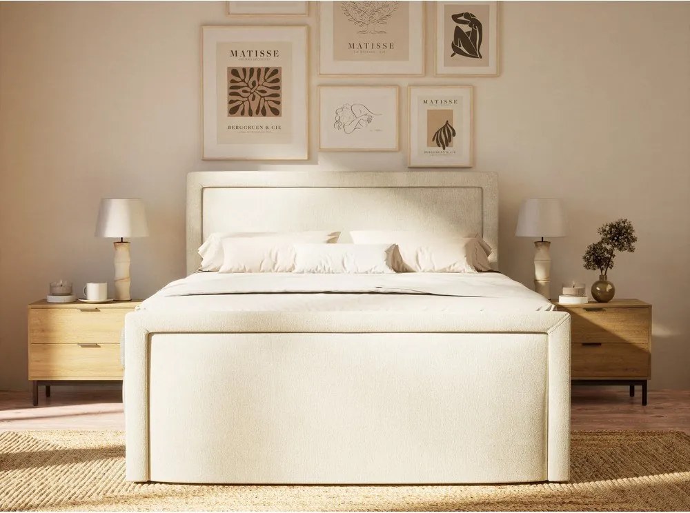 Pat boxspring crem cu spațiu de depozitare 200x200 cm Fresco – Maison de Rêve