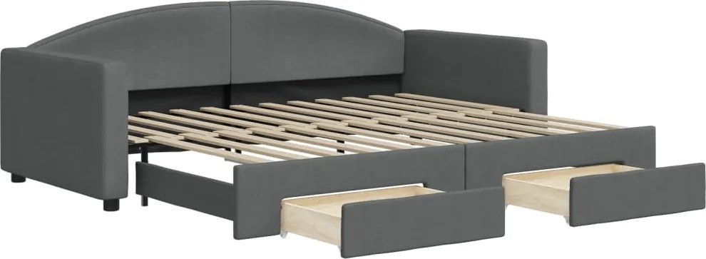 vidaXL Pat de zi cu extensie și sertare, gri închis, 90x200 cm textil