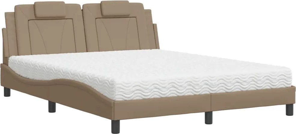 vidaXL Pat, Viana, cu saltea, cappuccino, 160x200cm piele ecologică