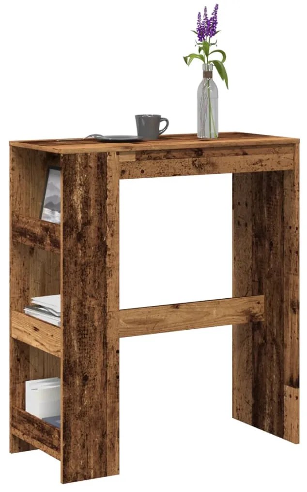 vidaXL Masă bar cu rafturi, lemn vechi, 90x40x103,5 cm, lemn prelucrat