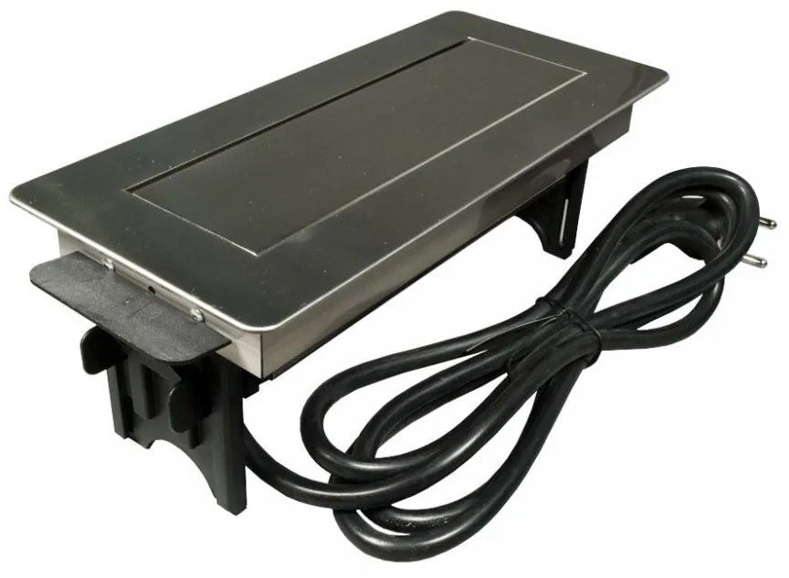 Priza incastrabila dreptunghiulara, culoare inox cu 3 prize schuko negre, GTV
