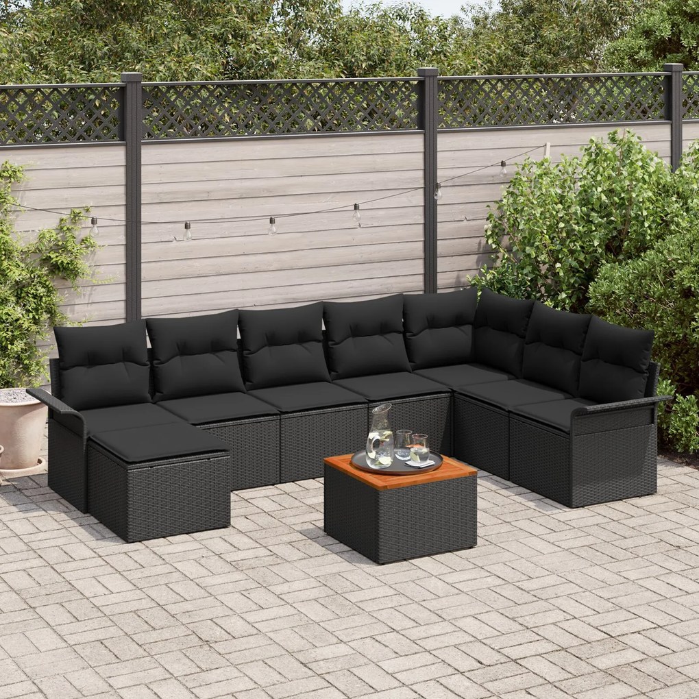 vidaXL Set de canapele pentru grădină 9 pcs Negru Rattan poli