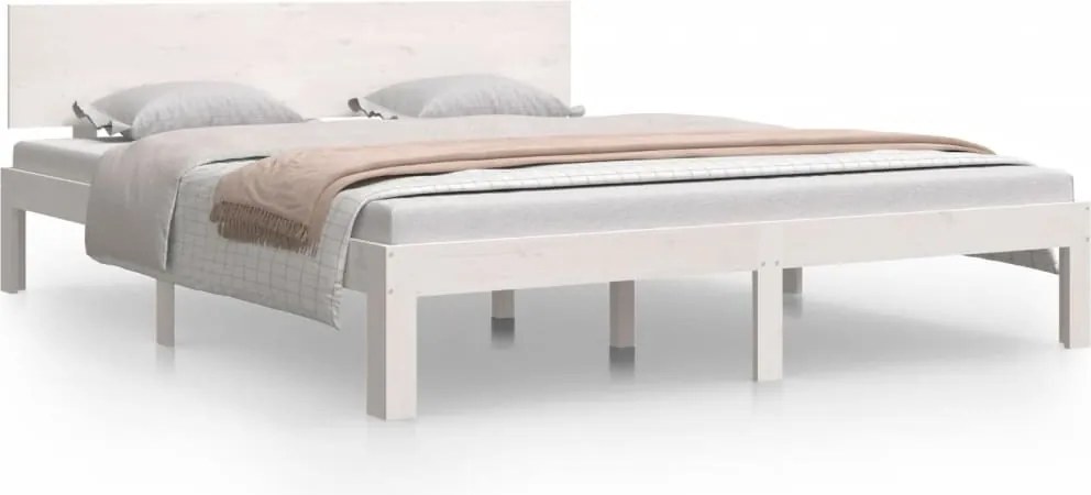 vidaXL Cadru de pat, alb, 160x200 cm, lemn masiv de pin