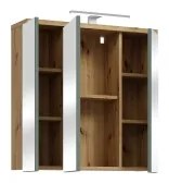 Dulap de baie suspendat cu oglindă VENOM, verde / stejar Artisan