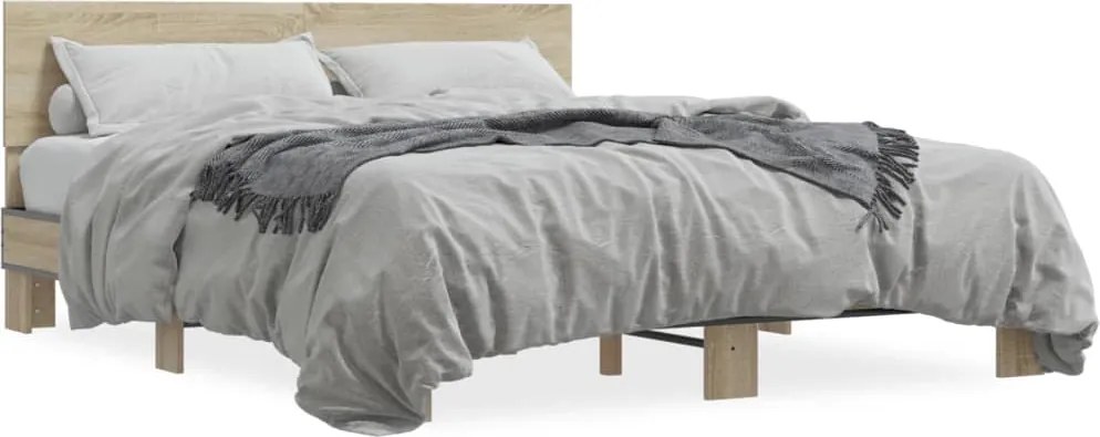 vidaXL Cadru de pat, stejar sonoma, 160x200cm, lemn prelucrat și metal