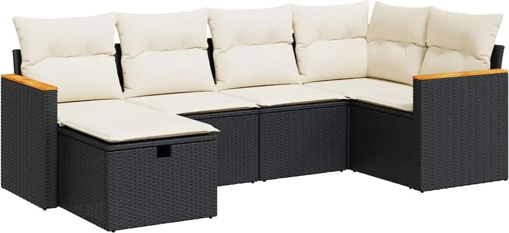 vidaXL Set mobilier de grădină cu perne, 6 piese, negru, poliratan