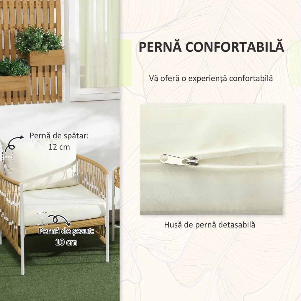 Outsunny Mobilier din 3 Piese pentru Terasă, Set din 2 Canapele și o Măsuță de Cafea pentru Exterior din Ratan, 72x66x64 cm, Crem | Aosom Romania