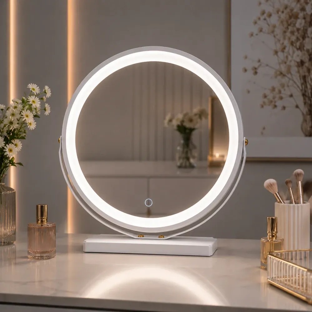 RESIGILAT- Oglindă Cosmetică LED Premium cu Control Touch și Rotire 360°, Alb