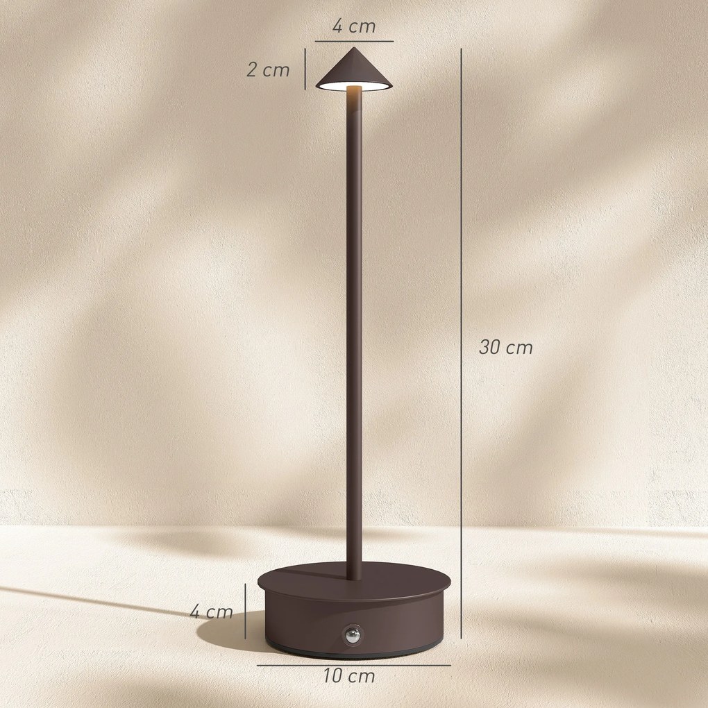 HOMCOM Lampă de Masă Reîncărcabilă cu USB, Lampă Fără Fir cu Temperatura Culorii Reglabilă 3000K/4500K/6500K, Control Touch, Autonomie 4-8 Ore, Cafea | Aosom Romania