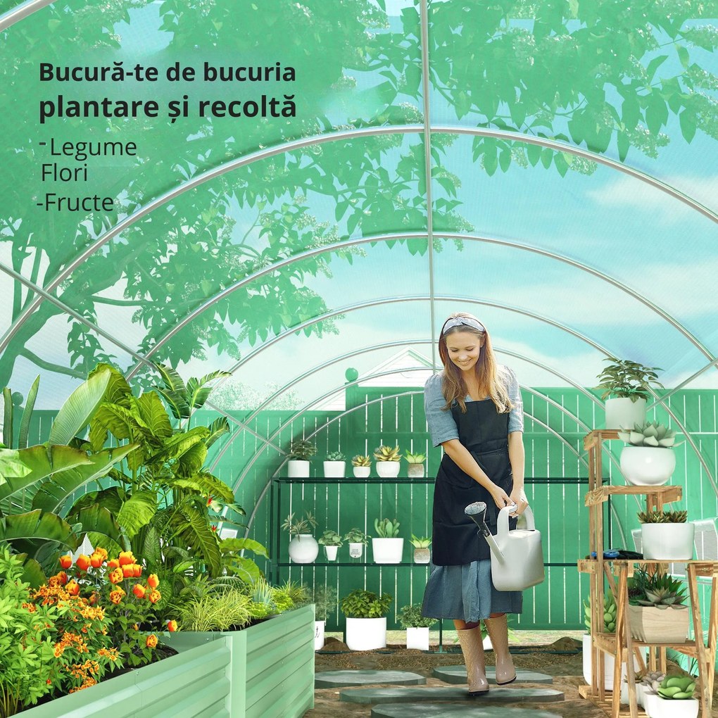 Outsunny Seră de grădină tunel 24m² 8L x 3l x 2H m - 16 ferestre, Ușă înfășurabilă oțel galvanizat, folie PE, Verde | Aosom Romania