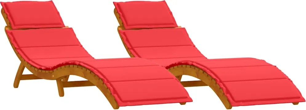 vidaXL Șezlong cu pernă 2 pcs Roșu Lemn Solid de Acacia