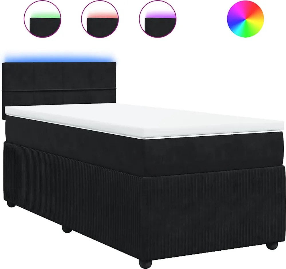 vidaXL Pat box spring cu saltea, negru, 100x200 cm, catifea