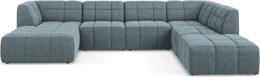 Colțar albastru cu tapițerie din țesătură bouclé (în formă de "U") Aloha – Makamii