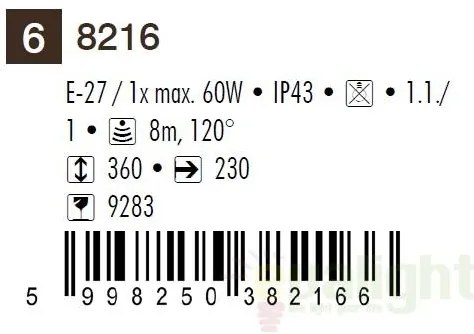 Aplica de perete exterior cu senzor, IP43, up light, alb Velence 8216 RX