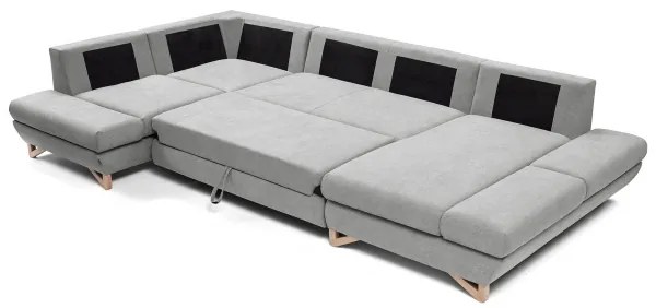 Colțar extensibil AVESTA în formă de U, tapițat, cu spațiu de depozitare, gri