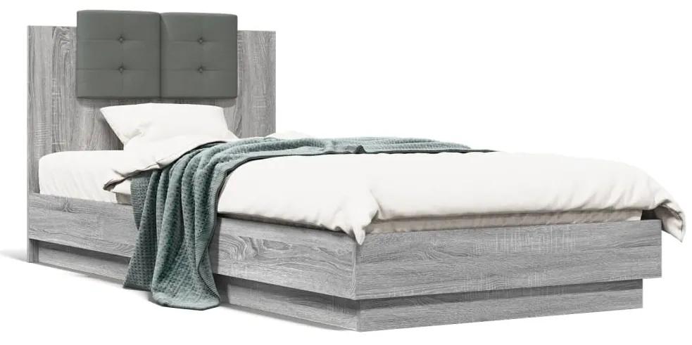 3209938 vidaXL Cadru de pat cu tăblie gri sonoma 100x200 cm lemn prelucrat