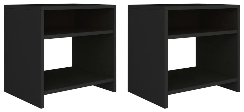 800012 vidaXL Noptiere, 2 buc., negru, 40x30x40 cm, lemn prelucrat
