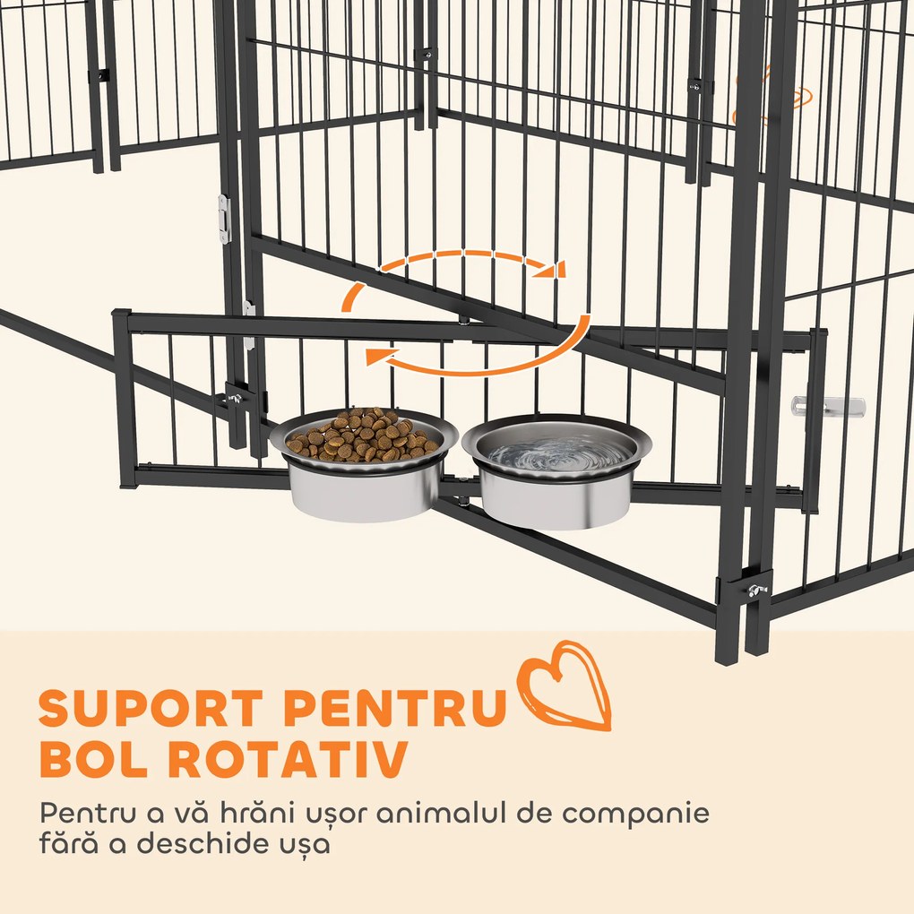 Pawhut Gard Metalic pentru Caini – Cu Usa pentru Bol &amp; Husa Oxford | Aosom Romania