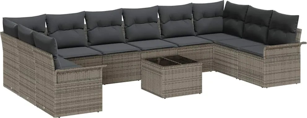 vidaXL Set de canapele pentru grădină cu pernă 11 pcs Gri Rattan poli