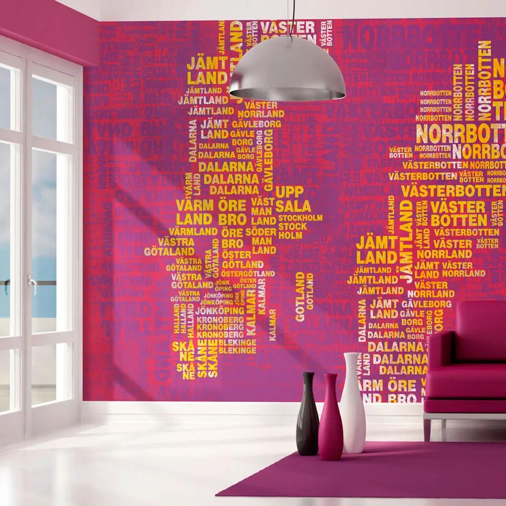 Fototapet Bimago - Text map of Sweden on pink background + Adeziv gratuit 350x270  cm