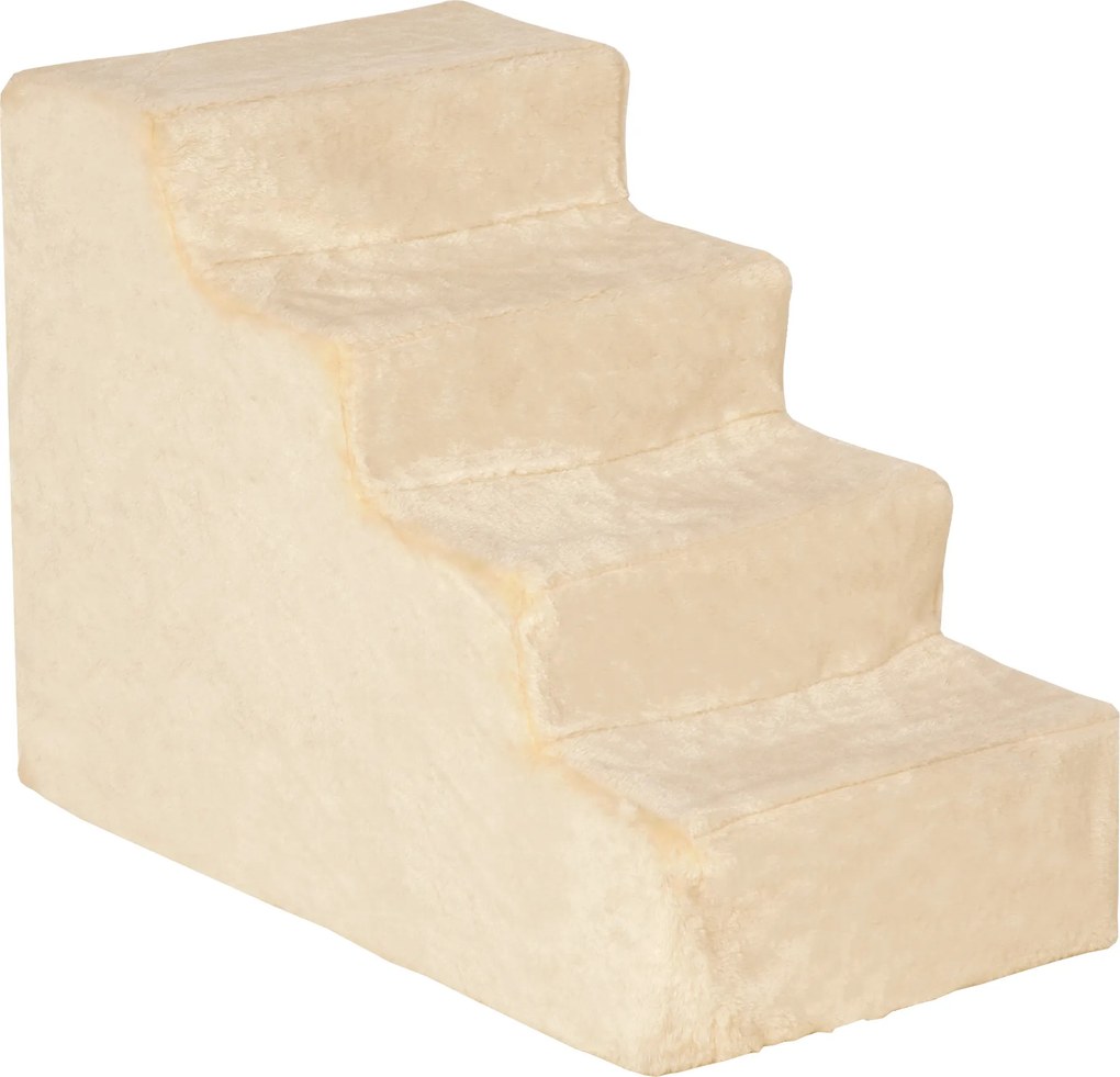 PawHut Scări pentru Câini, Scări cu 4 Trepte pentru Canapea cu Husă din Pluș Lavabilă, 44x60x35 cm, Bej