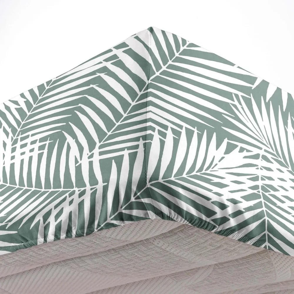 Cearceaf alb/verde din bumbac cu elastic 90x190 cm Botania – douceur d'intérieur