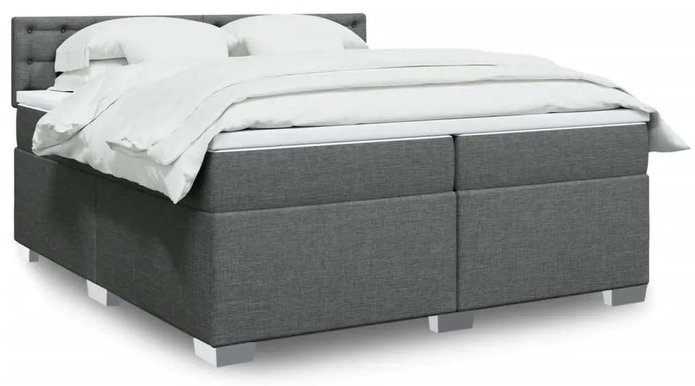 vidaXL Pat box spring cu saltea, gri închis, 200x200 cm, textil