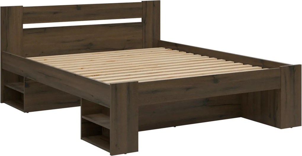 Cadru pat NEPO PLUS 160x200, stejar nobil, PAL laminat, cu spatiu depo