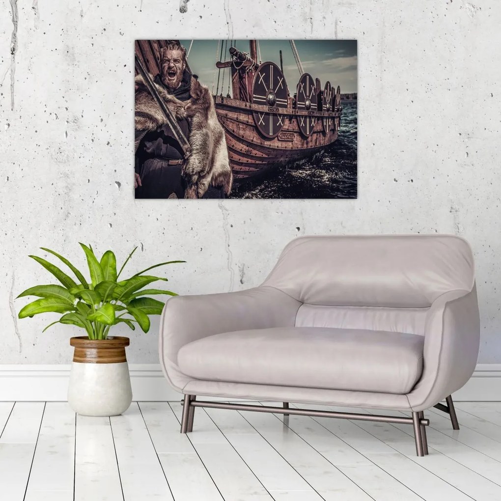 Tablou pe sticlă - Războinic viking (70x50 cm)