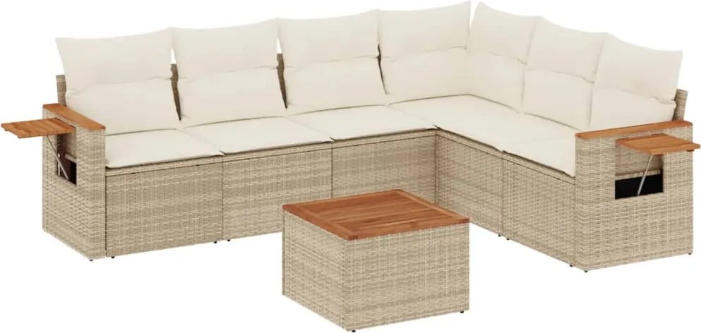 vidaXL Set canapele de grădină, 7 piese, cu perne, bej, poliratan