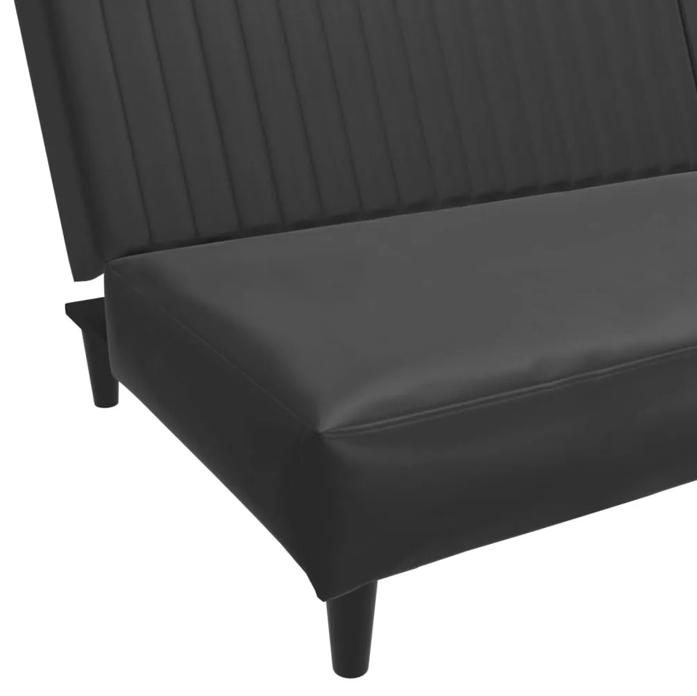 Canapea extensibila 2 locuri si taburet, negru, piele ecologica Negru, Cu scaunel pentru picioare